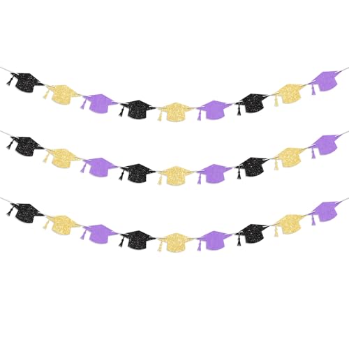 Blopee Prestrung Graduation Cap Banner Garland Purple Gold B