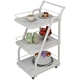 Carrito de bar rodante de 3 niveles de metal de gran capacidad para vino/bebida, estilo simple, carrito de servir bebidas, carrito de cóctel móvil (blanco, tamaño: 85 x 44 x 34 cm)