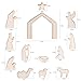 NEROSUN Nativity Scene Set, 13Pcs Wooden Christmas Nativity Scene Miniature Holy Family Figurines, Minimalism Boho Tabletop Christmas Manger Decorations for Indoor Home Mantel Display