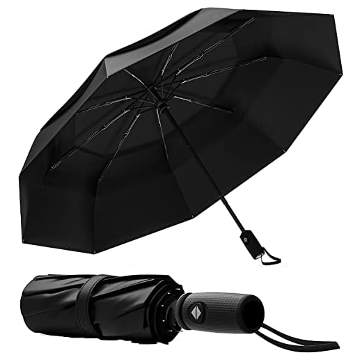 Kerok Portable Auto Travel Umbrella - Windproof for Rain, Strong for Wind, Auto Open/Close Button, Perfect Car Umbrella for Men & Women (Black)