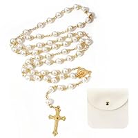 Hpbaggy Kommunion Rosenkranz Halskette Perlen Mit Samt Geschenkbeutel Katholisch Rosenkranz Kette Jesus Kreuz Gebetskette Christlich Rosary Chain Geschenke Für Frauen und Männer Mädchen Jungen