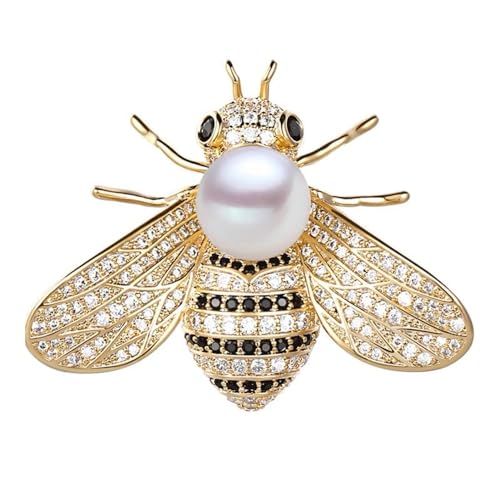 Colorful Rhinestone Crystal Bee Brooch Vintage Bee Pearl Lapel Pin Fashion Shell Pearl Insect Animal Pin Jewelry Gift for Women