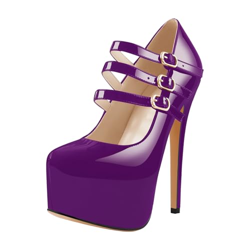 15cm Platform Round Toe Patent High Heel Stiletto Ankle Strap Pumps3