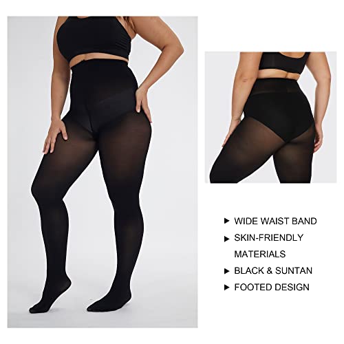 Image of CozyWow Plus Size Tights for Women 80D Soft Solid Color Semi Opaque Pantyhose High Waist 1X 2X 3X 4X