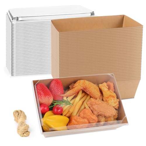 DeziWood 8 x 6 Inch Charcuterie Boxes with Transparent Lids, 50 Pack Large Disposable Food Storage Solutions for Cakes, Cupcakes, Sandwiches, and More (Brown)