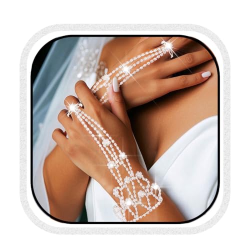 GORTIN Rhinestone Gloves for Women Silver Fingerless Glove Crystal Prom Hand Chain Wedding Gloves for Bride (Silver, Free size)
