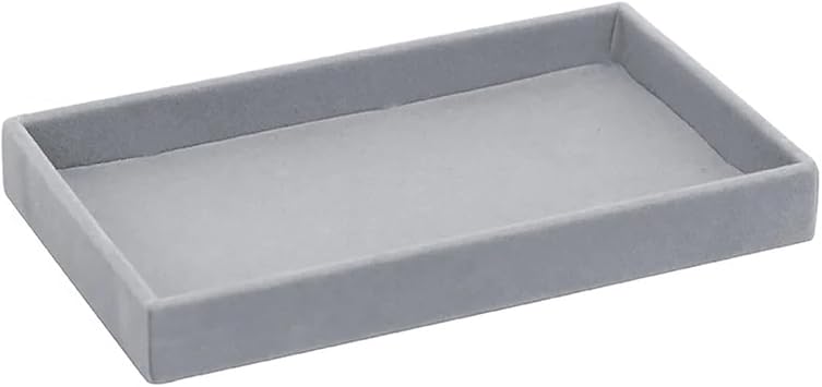 Jewelry Tray Flannel Velvet Stylish Customer Service Tray Accessories Velour Storage Trinket Box Display Storage Case Flat Drawer Storage Box Suede Jewelry Case Watch Glasses Ring Grey 21*12.5*2.5cm