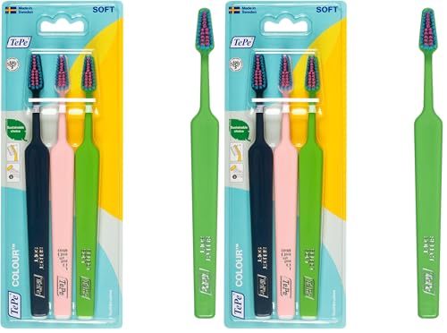 TePe Colour Select Soft 2 + 1 – Set de 3 cepillos de dientes – Cepillo de dientes manual de textura suave – Kit de limpieza dental en colores variados (Paquete de 2)