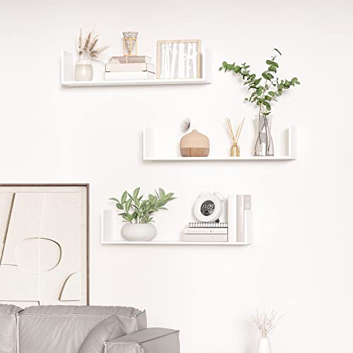 HOMCOM Lot de 3 étagères manga murales flottantes - dim. 80L x 18l x 18H cm - kit Complet de Fixation Inclus - MDF Grain de Bois Blanc – Image 2