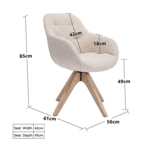 Kinwell 2022 Upgrade Swivel Armchair Fabric Accent Chair Dining Chair, Desk Chair No Wheels With Sturdy Oak Wood Legs For Small Space Home Office Slim Adult, Beige #TOP1