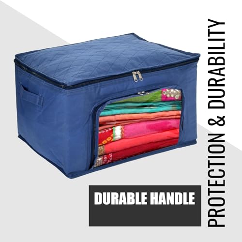 Image of Kuber Industries Clothes Organiser | Zipper Closure Storage Bag | Non-Woven Travel Storage Bag | Wardrobe Organizer With Transparent View | Blue, 24 x41 Cm