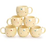 Coloch Set of 6 Ceramic Polka Dot Coffee Mug with Handles, 12Oz Milk Mugs Colorful Porcelain Mug Set for Coffee, Milk, Tea, Hot Chocolate, Home, Party Use, Ideal Gift, Beige