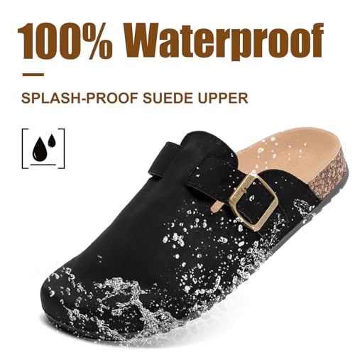 Women's Suede Clogs Mens Leather Mules Comfort Cork Footbed Antislip House Sandals Arch Support Potato Shoes with Adjustable Buckle4