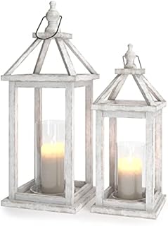 Barnyard Designs Decorative Wooden Lantern Candle Holders, Rustic Outdoor Floor or Table Lanterns for Farmhouse Patio Decor, Set of 2, (S: 39.5cm H, L: 56.5cm H)