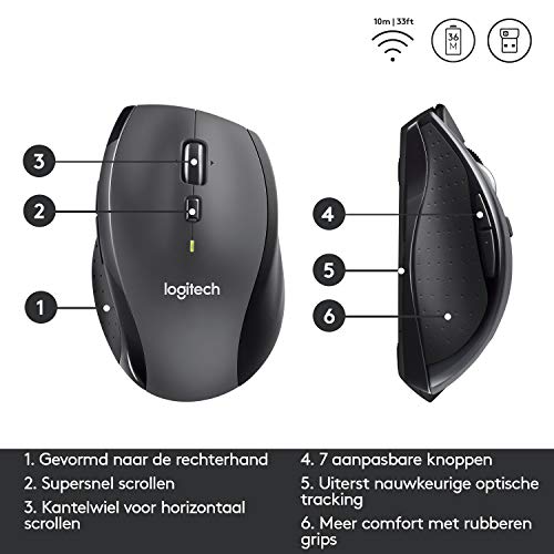 Logitech M705 Marathon Draadloze Muis, 2,4 GHz USB Unifying-Ontvanger, 1000 DPI, 5 Programmeerbare Knoppen, 3 Jaar… - Afbeelding 7