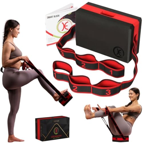 Yoga Block with Integrated Resistance Band, Innovative Design Premium 2in1 Multipurpose EVA Foam Brick for Stretching, Yoga, Pilates, Strength Training, Physio & Rehab by Smart Block