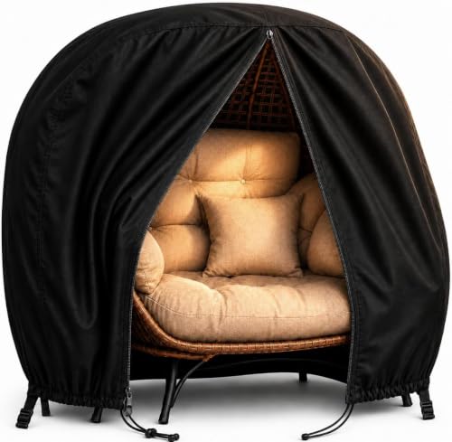 wide smile Funda para silla de doble huevo, impermeable, resistente, jardín, mimbre, patio, 2 asientos, grande, tela Oxford 420D, con cremallera y cordón, 230 x 200 cm, color negro