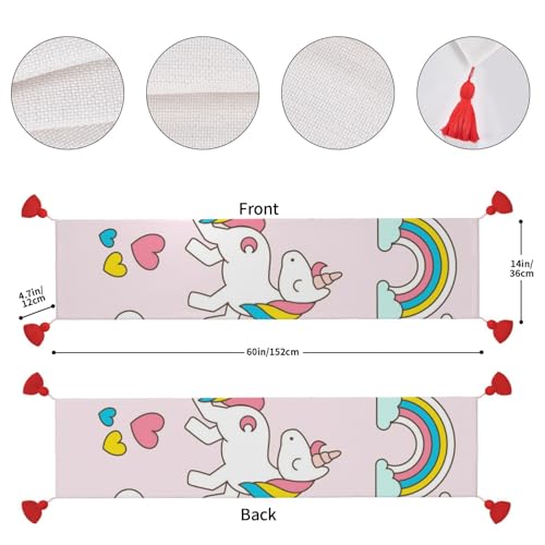 Chemin de table en lin tissé licorne rose, linge de table luxe - 5