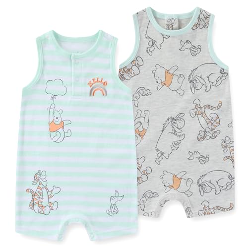 Image of Disney Cars Winnie the Pooh Mickey Mouse Stitch Baby Boys 2 Pack Romper for Newborn and Infant