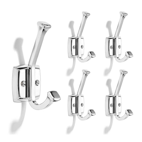 CABDM 5 Pack 4-3/4 inch Polished Chrome Coat Hooks, Wall Mounted with Screws Suitable for Hanging Keys, Bath Towel, Bags, Hats, etc. Square Zinc Alloy mudroom Hooks