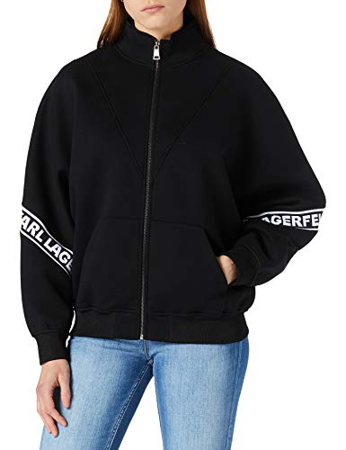 Preisvergleich Produktbild KARL LAGERFELD Damen Logo Tape Zip-up Sweatshirt, Schwarz, XL EU