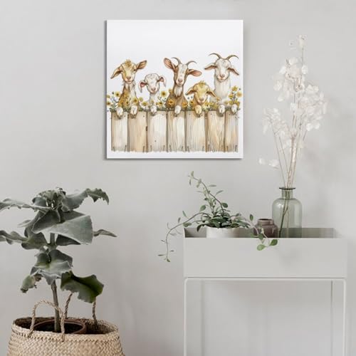 Poster chèvre décoration murale toile animaux de la ferme 50x50 cm avec cadre