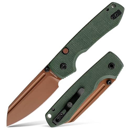 Image of Vosteed Raccoon2.0 EDC Pocket Knife - 3.25 inch 14C28N Copper Dune Blade, Modified Sheepsfoot - Top Liner Lock, Green Micarta Handle - Camping Surviving Knives - A2929