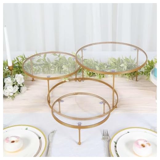 TABLECLOTHSFACTORY 23" 3-Tier Gold Metal Cupcake Stand with Clear Round Acrylic Plates, Dessert Cake Display Holder