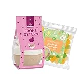2er Set Tasse Herz mit Marshmallows in Hasenform und Fruchtgummis Fruchtsaft Frühlingsmix | zuckersüßes Ostergeschenkset für Kinder & Erwachsene | Perfekt für Osterkorb & Frühling