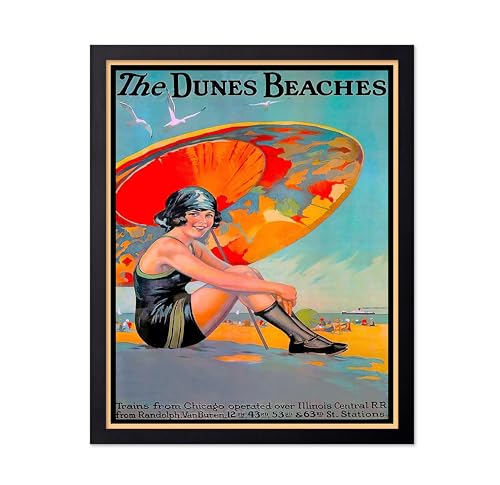 Poster Master Vintage Travel Poster - Retro Dunes Beaches Print - South Shore Line Art - Gift for Him, Her, Travel Lover - Decor for Home, Office, Bedroom, Beach House - 8x10 UNFRAMED Wall Art