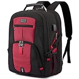 LOVEVOOK Travel Laptop Backpack Waterproof Anti Theft Backpack with Lock and USB Charging Port Large 17-17.3 Inch Computer Business Backpack for Women Men Red