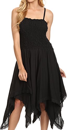 Image of Sakkas Ella Smocked Bodice Spaghetti Strap Double Layered Dress