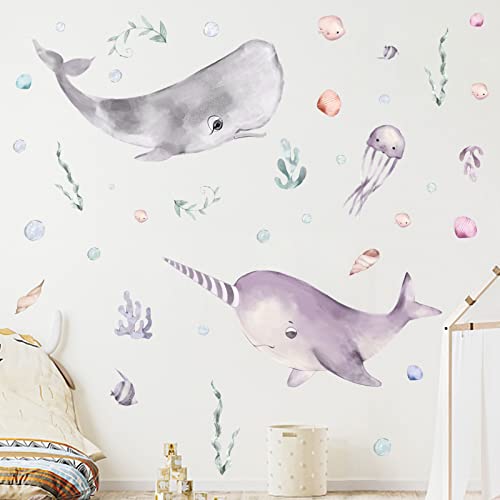 Big Fish Wall Stickers Dreamy Whale Wall Decals For Nursery Wall Decor Fairy Room Wall Stickers Peel And Stick Kids Decals For Girls Bedroom Living Room Wall Decor #TOP29