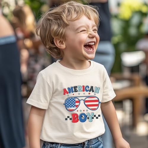 Image of Kid 4th of July T-Shirts Boys Girls American Flag Shirt Patriotic Top Short Sleeve Tees 2-12 Years