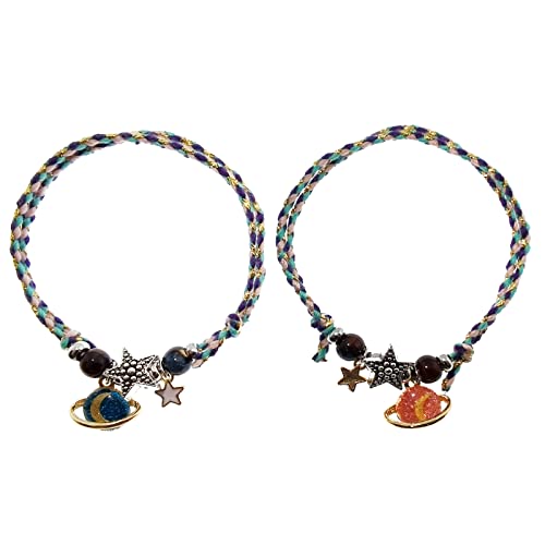 Maripabon Matching Bracelets For Couples 2Pcs Planets Moon Universe Ceramic Beads Braided Relationship Chain Bracelet Matching Friendship For Bestfriend Girlfriend Boyfriend (Half-Dimensional Planet) #TOP17