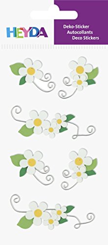 6 x Heyda Sticker-Etikett Blumen weiß 6 Stück bunt