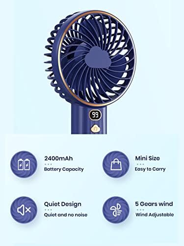 TOPK Handheld Fan Personal Portable Hand Fan Battery Powered Rechargeable 5-Adjustable Speed Upgrade Quieter & Stronger Wind
