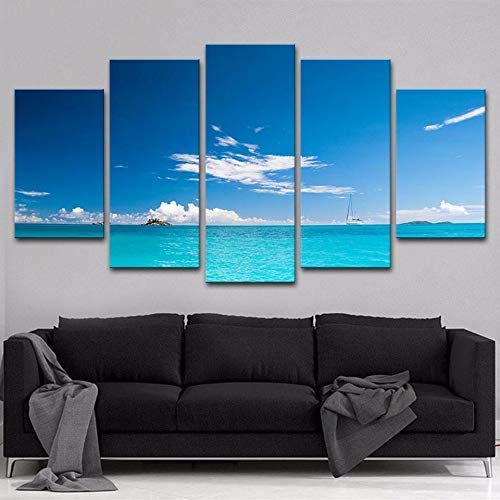 Hanging Painting Art Painting Wallpaper Mural FASHIONS Decorative Paintings Modern Hd Printed Pictures Home Painting Poster 5 Panel Beauty Sunshine Ocean Wall Art Decor Framework Canvas For Living Roo