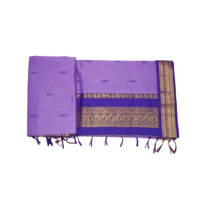 Image of Pure Kalyani Cotton Saree | Zari Border & Blouse Piece - Lata Gadwal Design | Traditional Saree