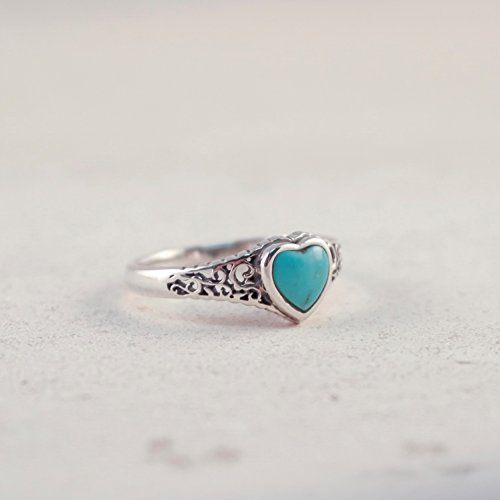 Boma Jewelry Sterling Silver Turquoise Heart Ring, Size 6 #TOP1