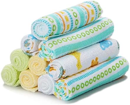 Spasilk Baby Washcloth Wipes Set for Newborn Boys and Girls, Soft Terry Washcloth Set, Pack of 10, Yellow Lines