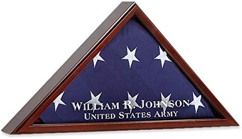 American Flag Display Case for Funeral Burial Flag Shadow Box Personalized Etched Glass | Holds 5' X 9.5’ Folded Military Veteran Memorial Flag