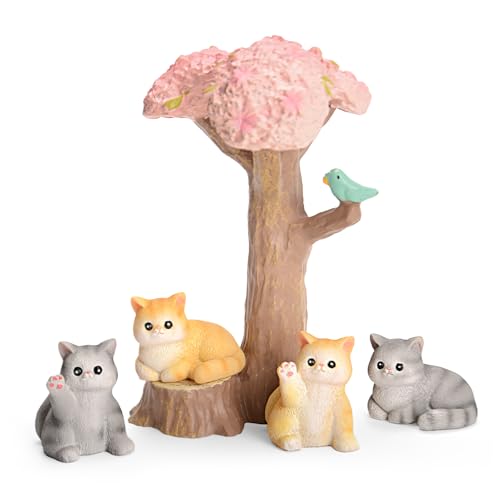 Statuette di gatti in miniatura: set di 5 mini statuette di gatti regalo per amanti dei gatti, piccoli ornamenti per gatti carini decorazioni da scrivania per ufficio, accessori decorativi per la