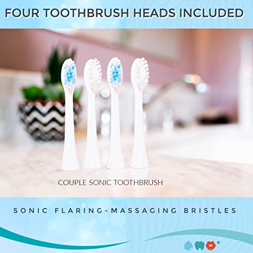 Toothshower Sonic Couples Electric Toothbrush For Adults; Electronic Toothbrush With Angled, Flaring Bristles To Better Clean The Gum Line; 4 Brush Heads, Charging Base For 2 Users & 5 Cleaning Modes #TOP4
