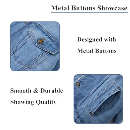 Image of Men's Denim Jacket Vintage-Inspired Jean Jacket with Multiple Pockets - Cotton Blend, Machine Washable