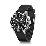 Wenger Herren Armbanduhr Seaforce Chronograph Ø 43mm, Swiss Made, Analog Quarz, Wasserdicht bis 200m, Silikon Armband, Schwarz, 01.0643.118