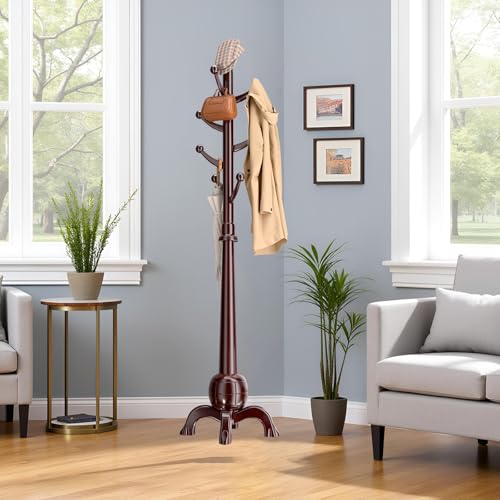 Perchero de madera resistente con 8 ganchos, ahorra espacio, soporta hasta 100 kg, perfecto para el hogar y la oficina, ideal para abrigos, bufandas y bolsos