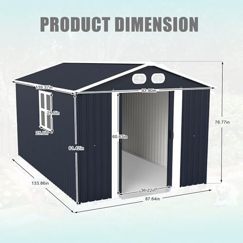 Image of KEIKI 8x12 FT Outdoor Storage Shed, Heavy-Duty Metal Shed with Lockable Doors & Air Vents, Weather-Resistant Garden Tool Storage for Backyard Patio, Dark Gray