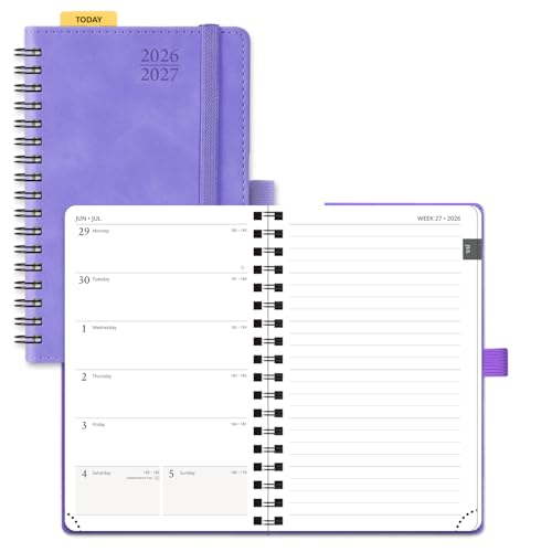 POPRUN Pocket Planner 2026-2027 (JUL 26-JUN 27), Purse Size 4" x 6.25", Small Pocket Calendar for Purse, Academic Weekly and Monthly Calendar with Ruler, Spiral Softcover, 100GSM - Lilac