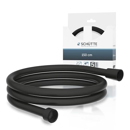 SCHÜTTE Duschschlauch 1 5m | Brauseschlauch mit Verdrehschutz Dusche mit 150cm Länge aus Kunststoff | Duschkopf-Schlauch mit Universalanschluss | Schwarz
